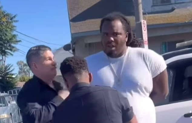 Bystander footage captured an unidentified LAPD officer punching handcuffed motorist Alexander Donta Mitchell, 30, in the face.